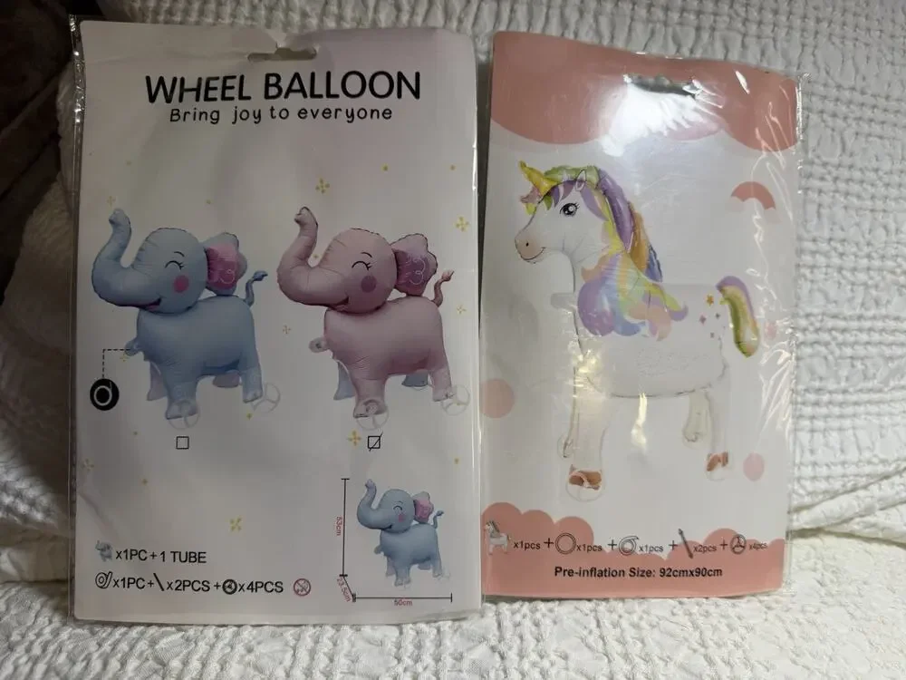 2 Wheel Party Balloons 1 Unicorn And 1 Blue Elephant